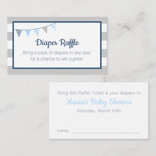 おむつラッフルアホ航海のイボーイブルーベビーシャワー エンクロージャーカード (正面/裏面)