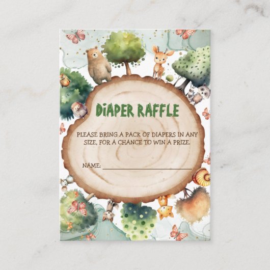 おむつラッフルウォーターの色の動物ベビーシャワー エンクロージャーカード (正面)