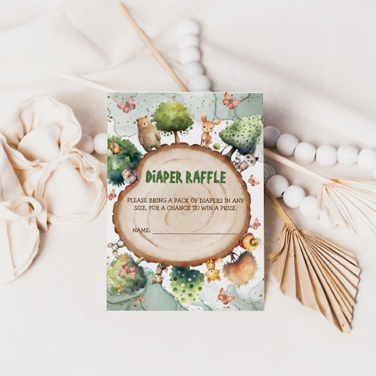 おむつラッフルウォーターの色の動物ベビーシャワー エンクロージャーカード