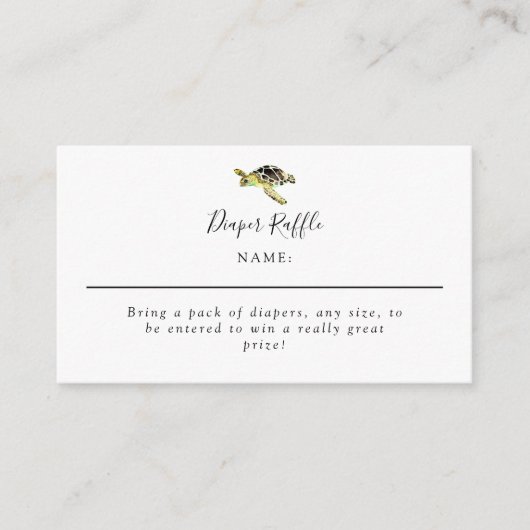 おむつラッフルウォーターカラーウミガメ赤ちゃんシャワー エンクロージャーカード (正面)
