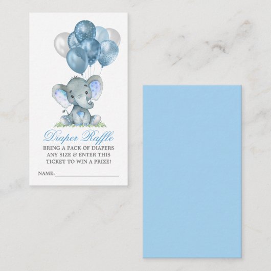 おむつラッフルウォーターカラーエレファントブルーバルーン エンクロージャーカード (正面/裏面)