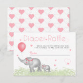 おむつラッフルウォーターカラーゾウ&ピンクハート エンクロージャーカード (正面/裏面)