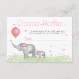 おむつラッフルウォーターカラーゾウ&ピンクハート エンクロージャーカード