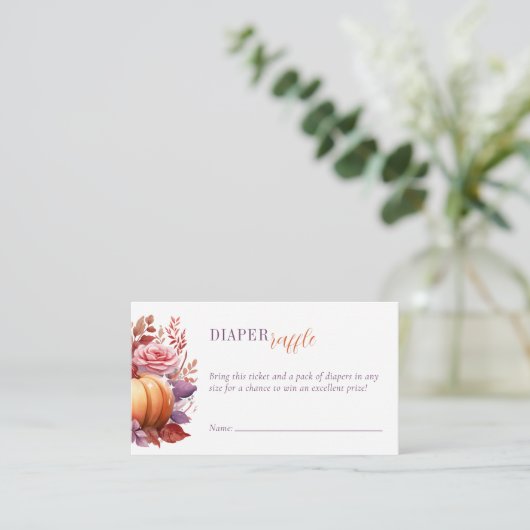 おむつラッフルウォーターカラーパンプキンベビーシャワー エンクロージャーカード (スタンド正面)