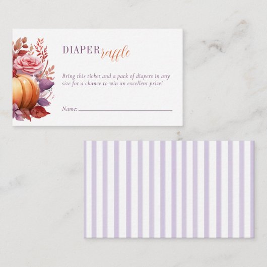 おむつラッフルウォーターカラーパンプキンベビーシャワー エンクロージャーカード (正面/裏面)