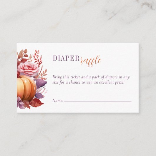 おむつラッフルウォーターカラーパンプキンベビーシャワー エンクロージャーカード (正面)