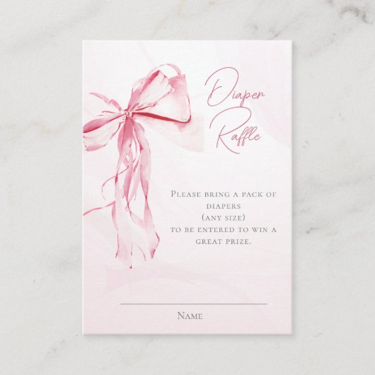 おむつラッフルウォーターカラーピンクボウガール赤ちゃんシャワー エンクロージャーカード (正面)