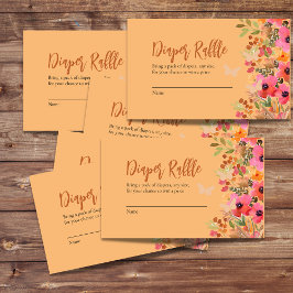 おむつラッフルウォーターカラー桃ピンクガーデン開花 エンクロージャーカード