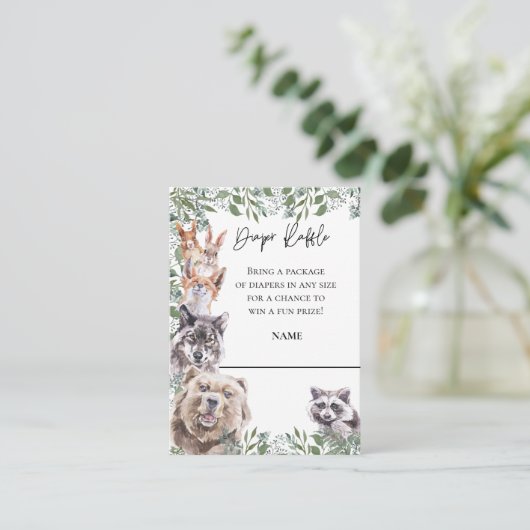 おむつラッフルウッドランド動物赤ちゃんシャワーフォレスト エンクロージャーカード (スタンド正面)