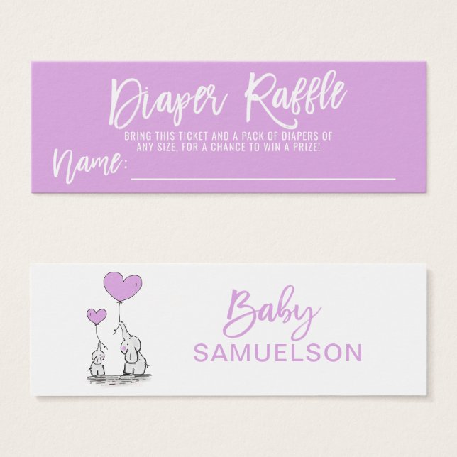 おむつラッフルエレファントラベンダー赤ちゃんシャワー (正面&裏面)