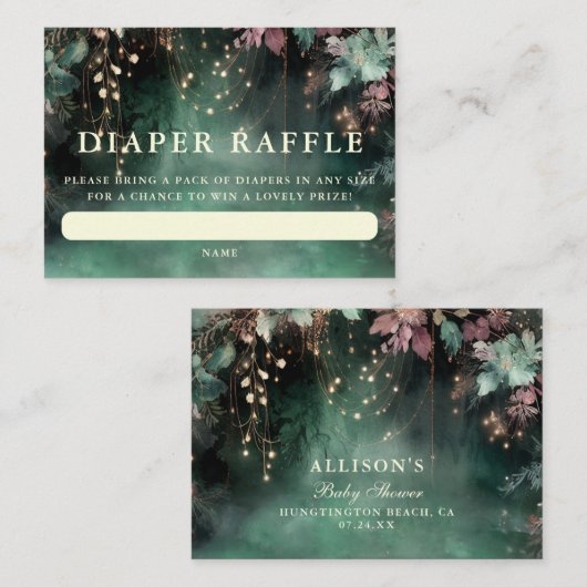 おむつラッフルエンチャント森林緑のアーチ エンクロージャーカード (正面/裏面)