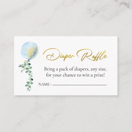 おむつラッフルオーボーイベビーブルーバルーンユーカリ エンクロージャーカード (正面)
