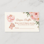 おむつラッフルカードかわいいクマのバルーンピンクの花 エンクロージャーカード (正面)