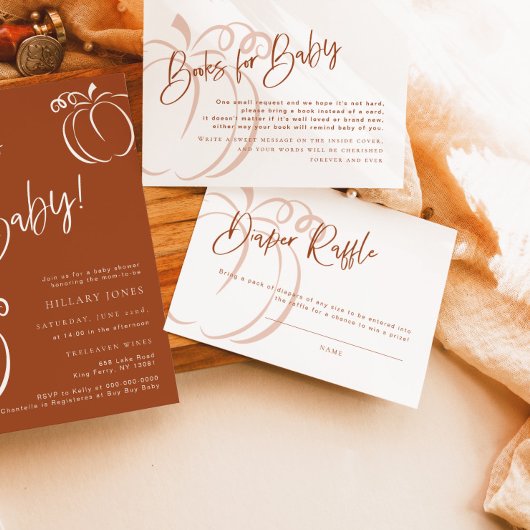 おむつラッフルカードテラコッタパンプキンベビーシャワー エンクロージャーカード