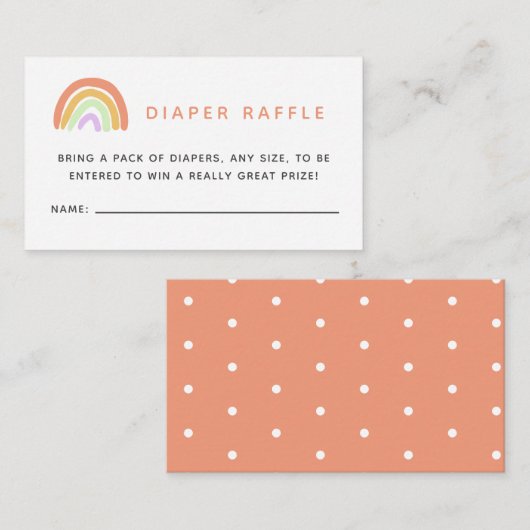 おむつラッフルカードレインボーベビーシャワーかわいい桃 エンクロージャーカード (正面/裏面)