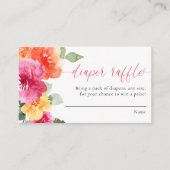 おむつラッフルカード女の子の赤ちゃんシャワーピンクフローラ エンクロージャーカード (正面)