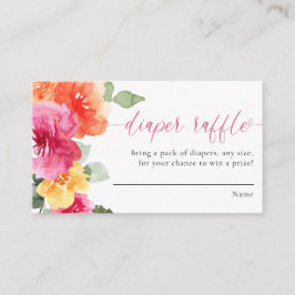 おむつラッフルカード女の子の赤ちゃんシャワーピンクフローラ エンクロージャーカード