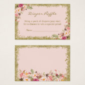 おむつラッフルカード赤面ピンク金ゴールドグリッターフローラ (正面&裏面)