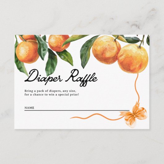 おむつラッフルカード | オレンジ色のベビーシャワー エンクロージャーカード (正面)