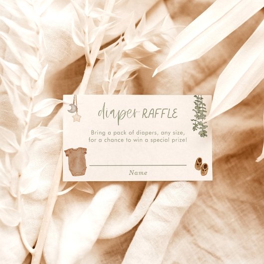 おむつラッフルカード、セージ緑の中性ベビーシャワー エンクロージャーカード