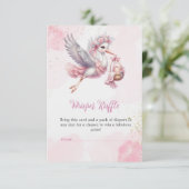 おむつラッフルカード – ピンクストーク赤ちゃんガールシャワー エンクロージャーカード (スタンド正面)