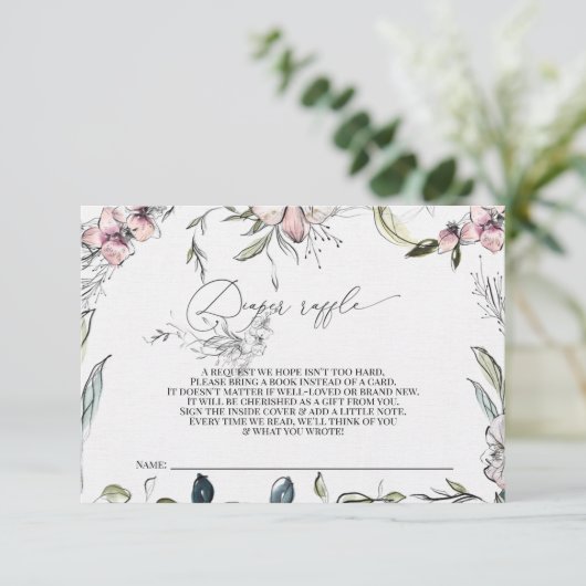 おむつラッフルカード – ベビーシャワー素朴- エンクロージャーカード (スタンド正面)