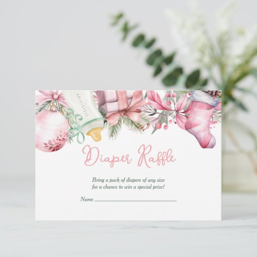 おむつラッフルクリスマスサンタピンクベビーシャワー 招待状 (スタンド正面)