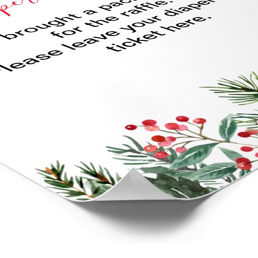 おむつラッフルゲームウィンターレッドポインセチアPinecones ポスター (角)