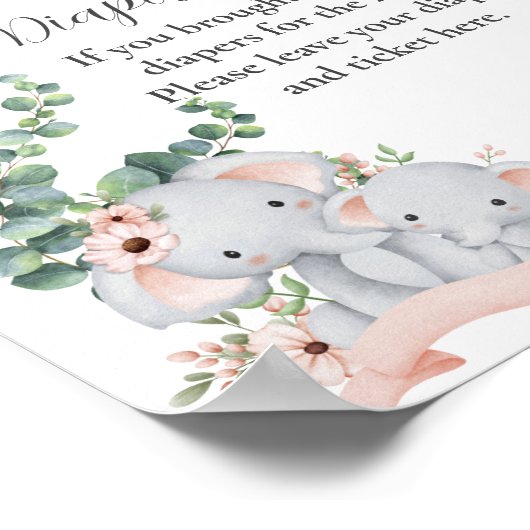 おむつラッフルゲームベビーエレファントピンクバルーン ポスター (角)