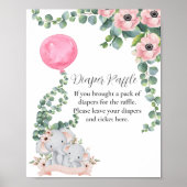 おむつラッフルゲームベビーエレファントピンクバルーン ポスター (正面)