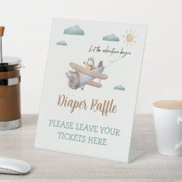 おむつラッフルサインはこちら飛行機の赤ちゃんシャワー 台座サイン