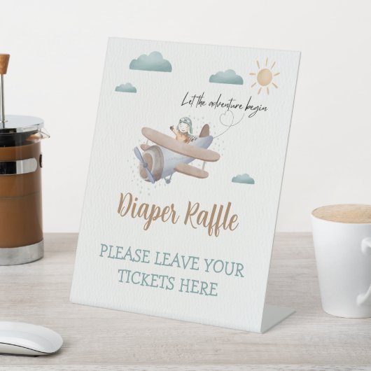 おむつラッフルサインはこちら飛行機の赤ちゃんシャワー 台座サイン (インサイチュ)