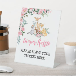 おむつラッフルサインウッドランドガールベビーシャワー 台座サイン