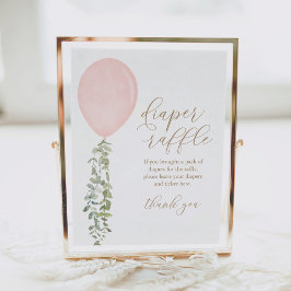 おむつラッフルサインピンクバルーンガールベビーシャワー ポスター