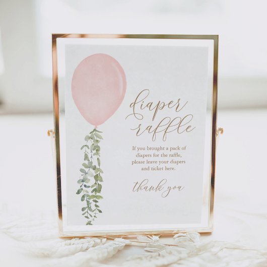 おむつラッフルサインピンクバルーンガールベビーシャワー ポスター
