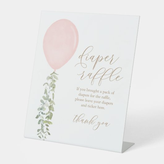 おむつラッフルサインピンクバルーンガールベビーシャワー 台座サイン (正面)