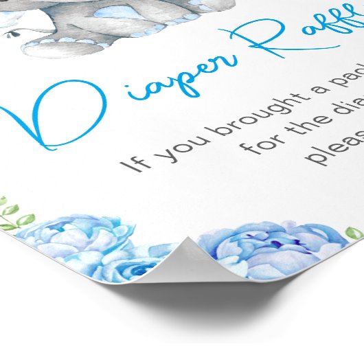 おむつラッフルサインブルーエレファント男の赤ちゃん ポスター (角)