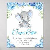 おむつラッフルサインブルーエレファント男の赤ちゃん ポスター (正面)