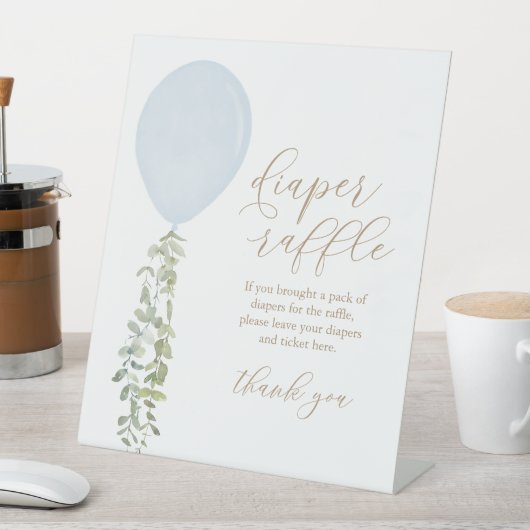 おむつラッフルサインブルーバルーンボーイベビーシャワー 台座サイン (インサイチュ)