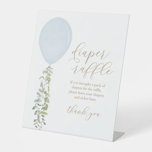 おむつラッフルサインブルーバルーンボーイベビーシャワー 台座サイン (正面)