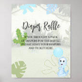 おむつラッフルサインブルー恐竜ブルーバルーン ポスター (正面)