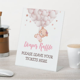 おむつラッフルサイン女の子クマ赤ちゃんシャワー 台座サイン