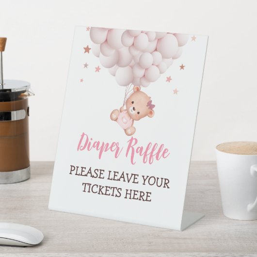 おむつラッフルサイン女の子クマ赤ちゃんシャワー 台座サイン (インサイチュ)