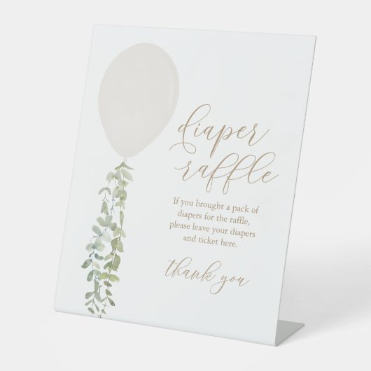 おむつラッフルサイン白バルーン赤ちゃんシャワー 台座サイン (正面)