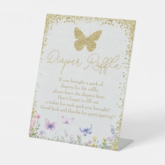 おむつラッフルサイン蝶ベビーシャワー 台座サイン (正面)