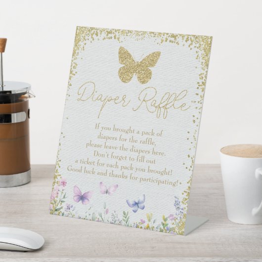 おむつラッフルサイン蝶ベビーシャワー 台座サイン (インサイチュ)