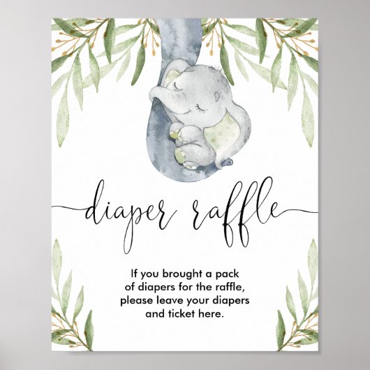 おむつラッフルサイン象のサファリの赤ちゃんシャワー ポスター (正面)