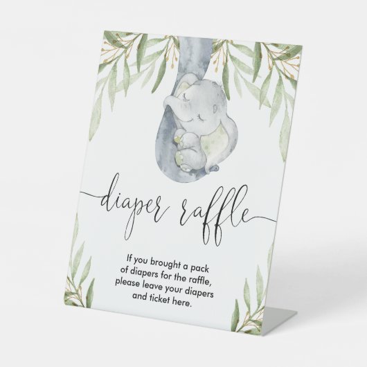 おむつラッフルサイン象のサファリの赤ちゃんシャワー 台座サイン (正面)