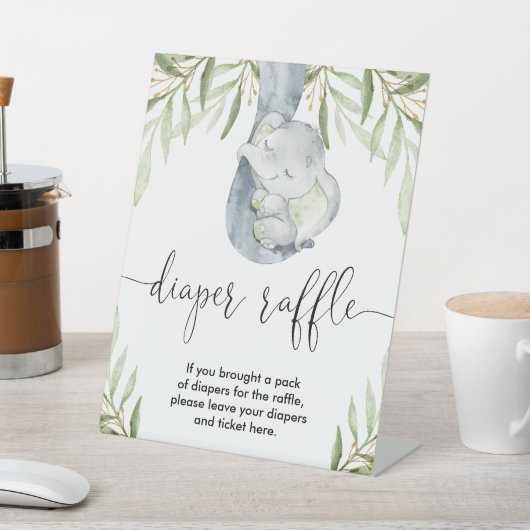 おむつラッフルサイン象のサファリの赤ちゃんシャワー 台座サイン (インサイチュ)
