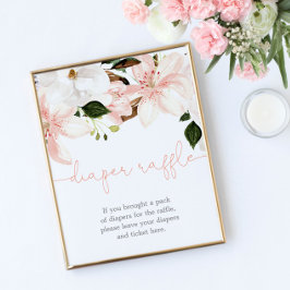 おむつラッフルサイン赤ちゃんシャワー赤面ピンクフローラ ポスター